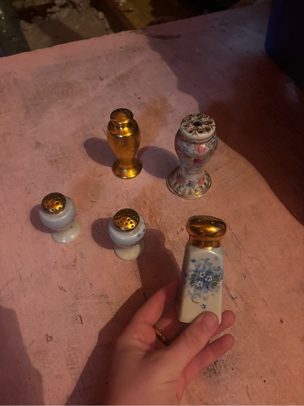 Porcelain and Gold Accent Salt Shaker Set - Blue Floral